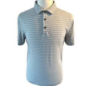 Lululemon Evolution Polo Shirt Mens M Gray Striped Stretch Logo Short Sleeve